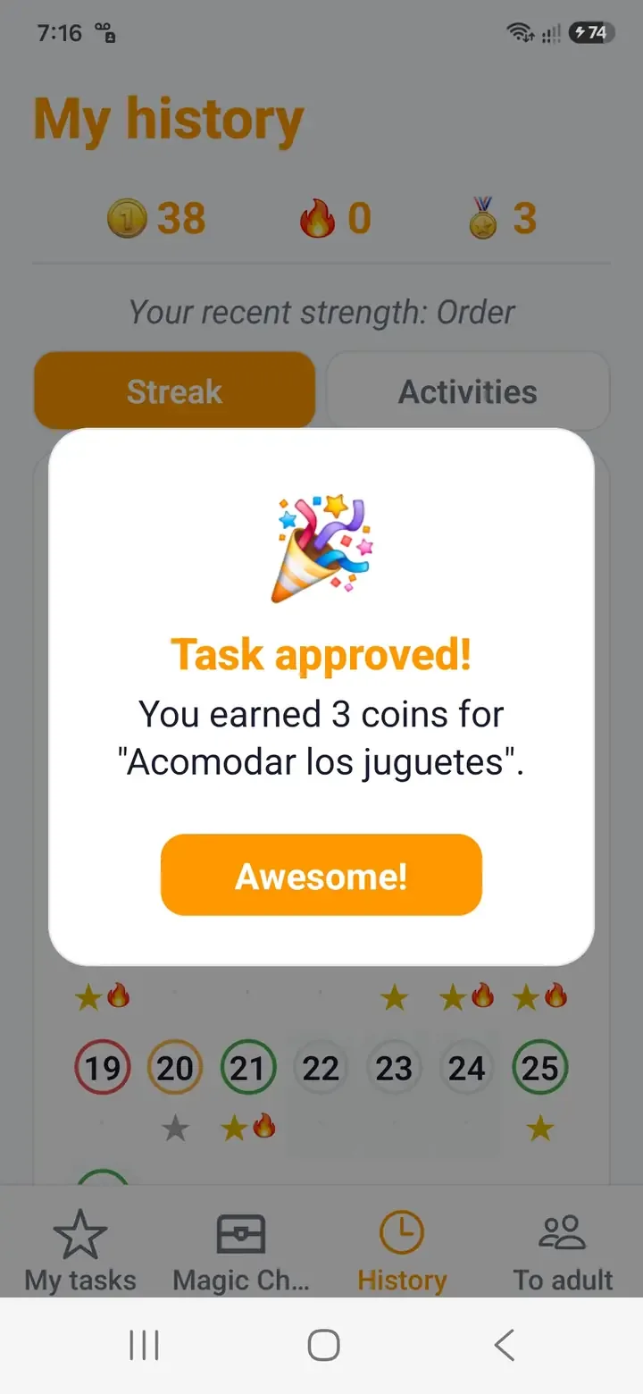 Approved task popup